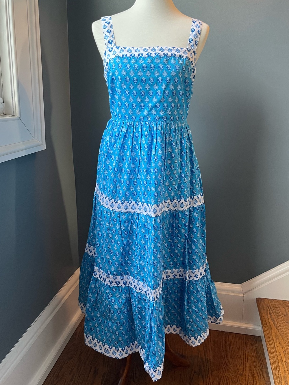 Block Print Cotton Tiered Midi Dress - Picture 2 of 5
